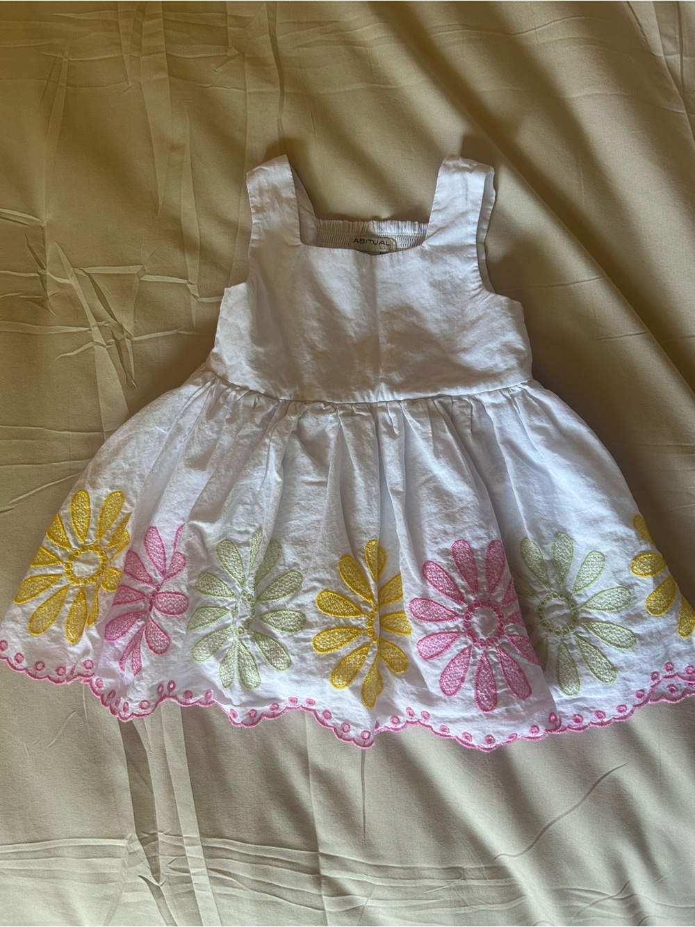 Habitual - White Girls' Sundress with Pink, Yellow & Green Floral Embroidery